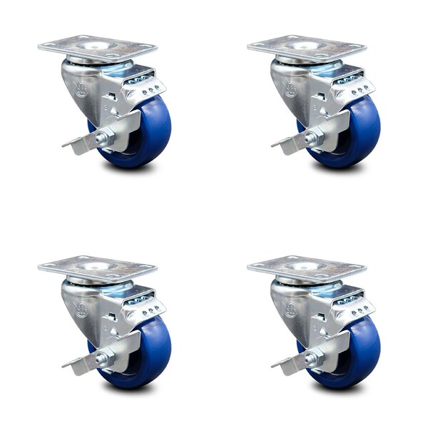 3 Inch Solid Polyurethane Wheel Swivel Top Plate Caster Set with Brake SCC